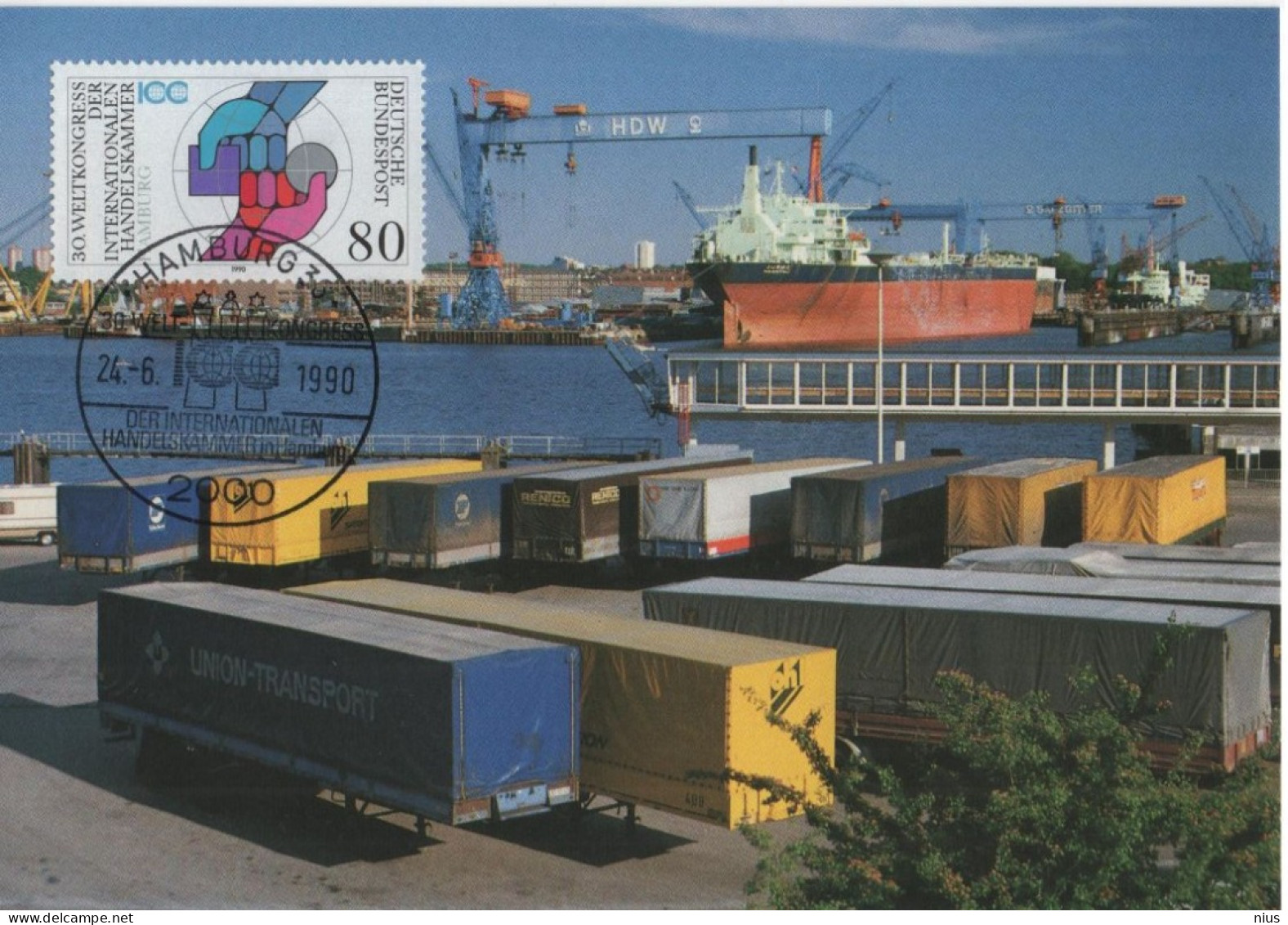 Germany Deutschland 1990 Maximum Card, Weltkongress Der Handelskammer Hamburg, Chamber Of Commerce, Ship Ships - 1981-2000