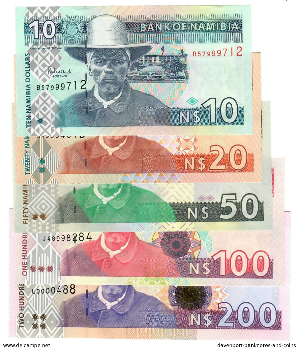 FULL SET Namibia 10, 20, 50, 100 & 200 Dollars 1996-2001 (2009) UNC - Namibië