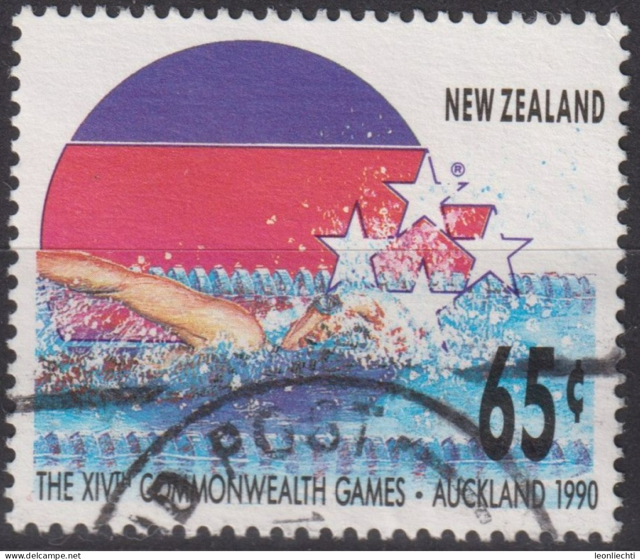 1989 Neuseeland ° Mi:NZ 1098, Sn:NZ 974, Yt:NZ 1055, Logo - Commonwealth Games, Swimming - Gebraucht