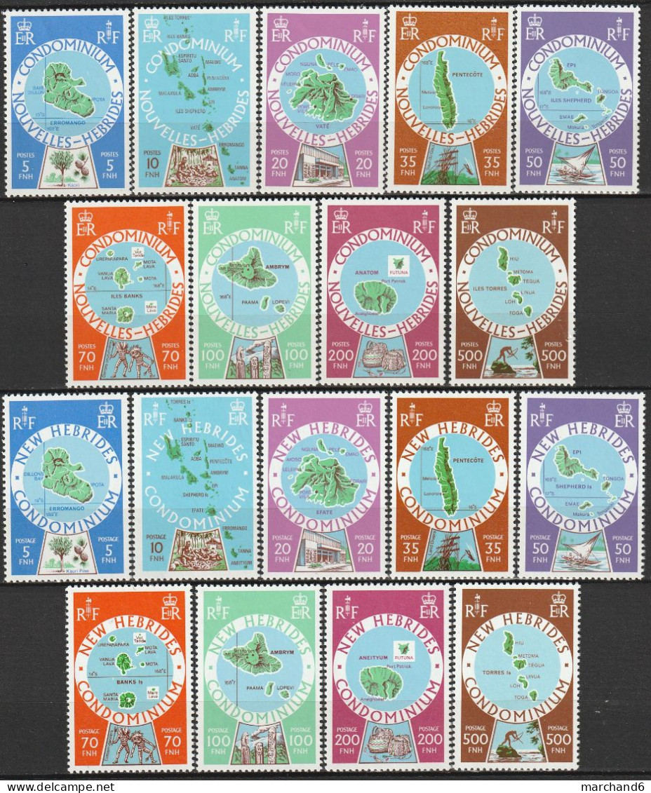 Nouvelles Hébrides Carthographie Des Iles 1977 France Anglaise N°495-496-498-501-503/507-508-509-511-514-516/520 Neuf** - Unused Stamps