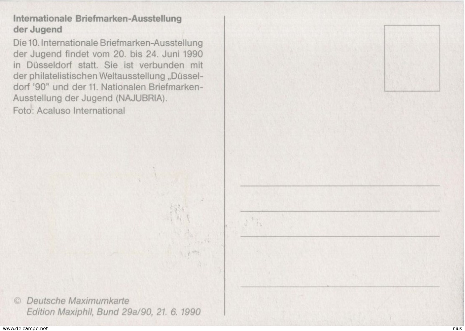 Germany Deutschland 1990 Maximum Card, 10. Internationale Briefmarken-Ausstellung Der Jugend Dusseldorf - 1981-2000