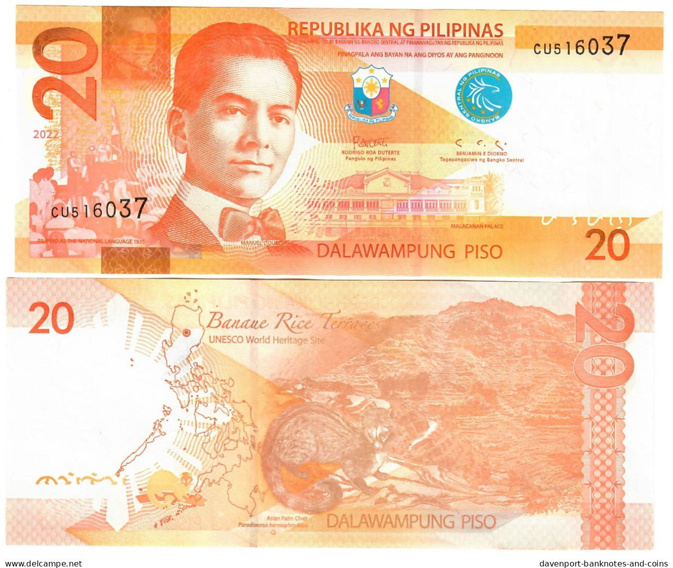 Philippines 20 Piso 2022 UNC (blue Seal 2021) - Philippines