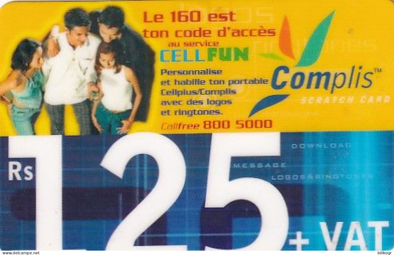 MAURITIUS - Complis By CELLPLUS Prepaid Card 125 Rs, Exp.date 30/06/04, Used - Mauricio