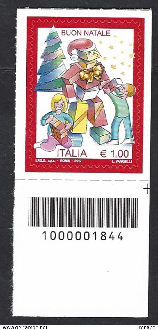 Italia 2017; Natale Laico € 1,00, Christmas: Babbo Natale Porta I Doni Ai Bambini; Francobollo A Barre. - Bar Codes