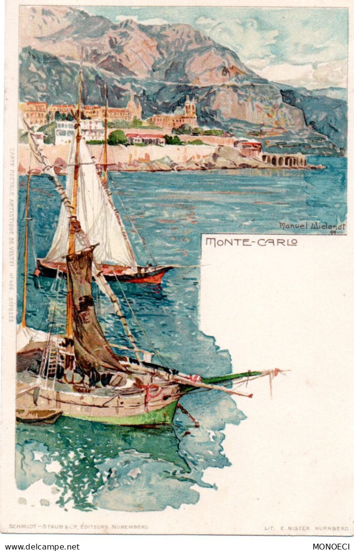 MONACO -- MONTE CARLO --  CPA -- Port Et Vue Sur Monte Carlo -- D'après Manuel WIELANDT 1899 - Porto