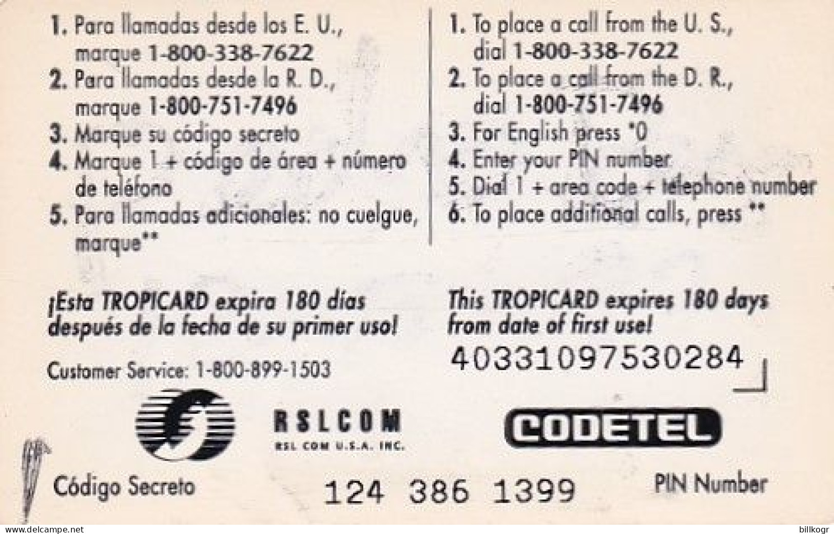 DOMINICANA - Santa Claus, Tropicard By RSLcom/Codetel Prepaid Card $5, Used - Dominik. Republik