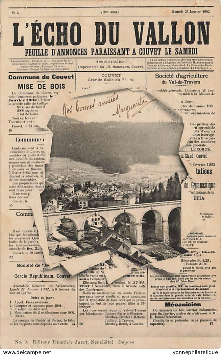 TOP - SUISSE - NE - NEUCHATEL - COUVET - Journal "L'ÉCHO DU VALLON" Circulée 1902 Feuille D'annonces (Sui-327) - Couvet