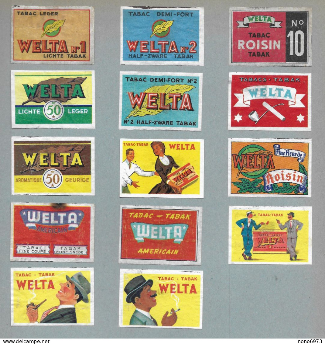 14 étiquettes Allumettes Tabac Tabak Cigarettes Cigaretten WELTA  Matchbox Labels (Belgian) - Boites D'allumettes - Etiquettes