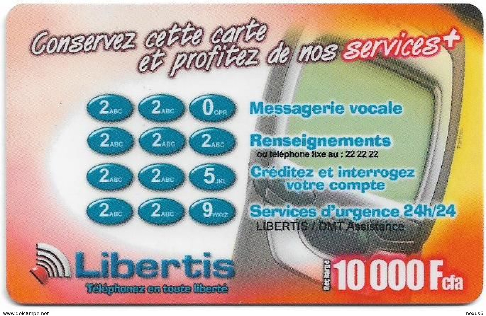 Gabon - Libertis - Conservez Cette Carte, Exp.31.12.2001, GSM Refill 10.000FCFA, Used - Gabun