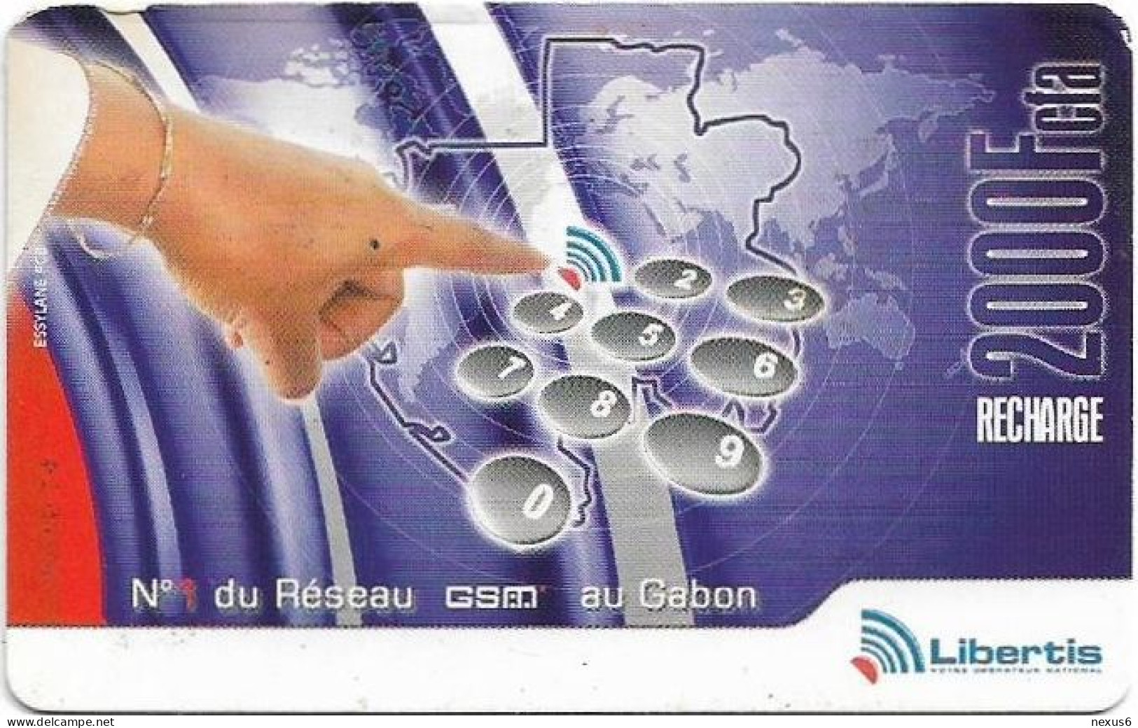 Gabon - Libertis - Hand Pointing Numbers, Exp.31.12.2007, GSM Refill 2.000FCFA, Used - Gabon