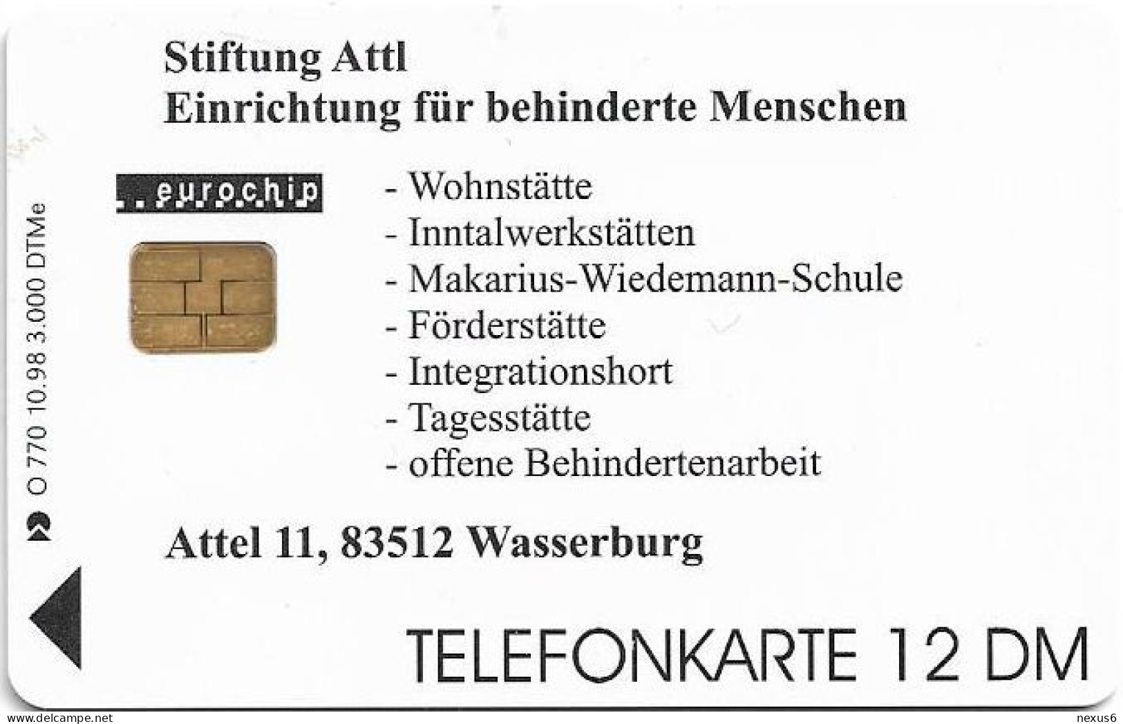 Germany - 125 Jahre Stiftung Attl - O 0770 - 10.1998, 12DM, 3.000ex, Used - O-Series: Kundenserie Vom Sammlerservice Ausgeschlossen