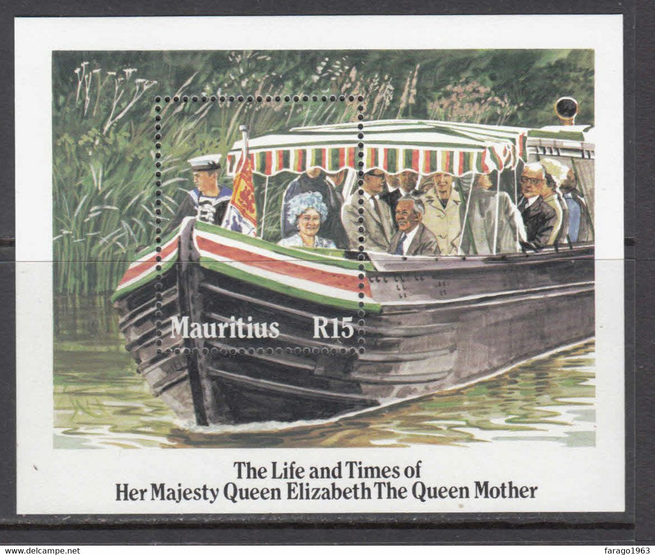 1985 Mauritius Life And Times Of Queen Mother Boats Souvenir Sheet MNH - Maurice (1968-...)