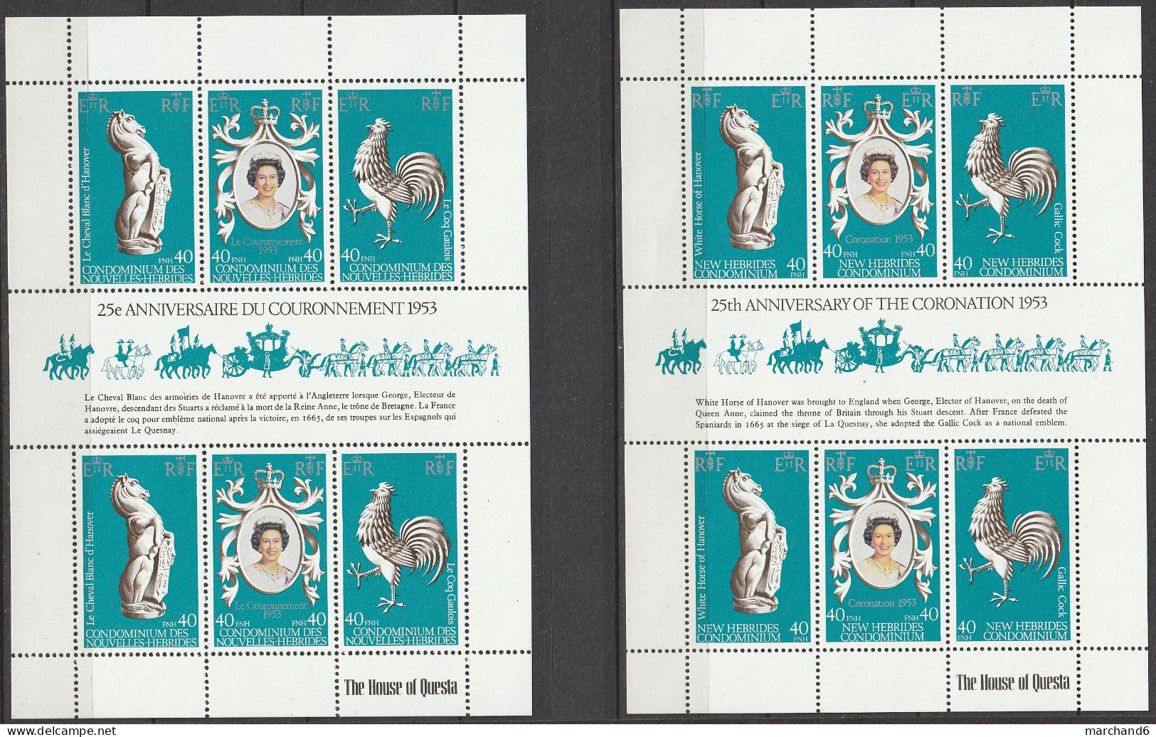 Nouvelles Hébrides 25ème Anniversaire Du Couronnement De Sa Majesté Elisabeth II 1978 France Anglaise Bloc N°1 Neuf** - Blocks & Sheetlets