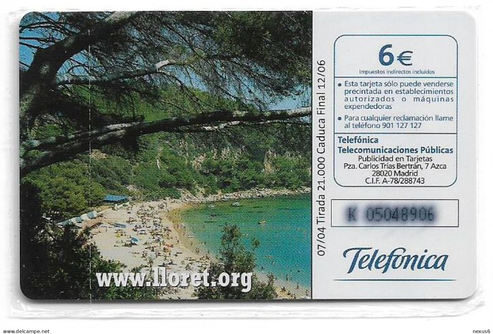 Spain - Telefónica - Lloret De Mar - CP-282 - 07.2004, 6€, 21.000ex, NSB - Herdenkingsreclame