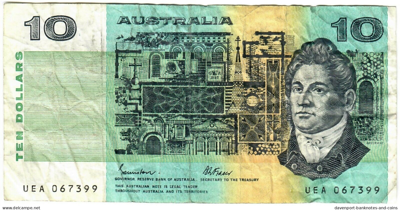 Australia 10 Dollars 1985 VG Johnston-Fraser - 1974-94 Australia Reserve Bank