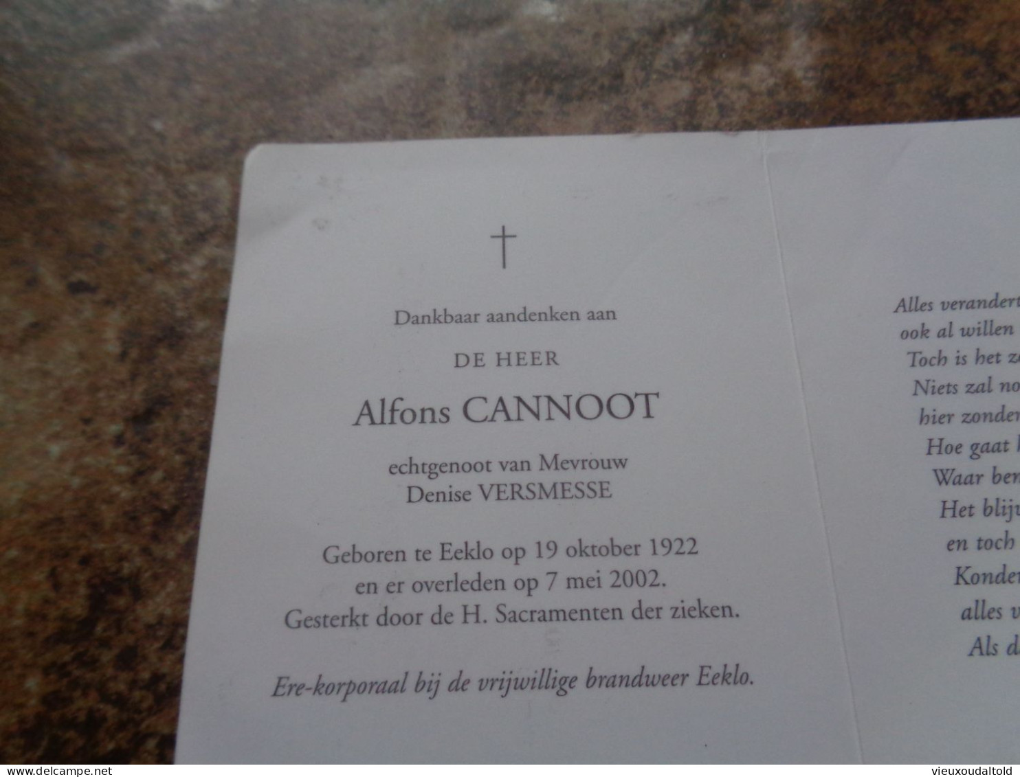 Doodsprentje/Bidprentje   Alfons CANNOOT   Eeklo 1922-2002  (Echtg D. Versmesse) - Religion & Esotérisme