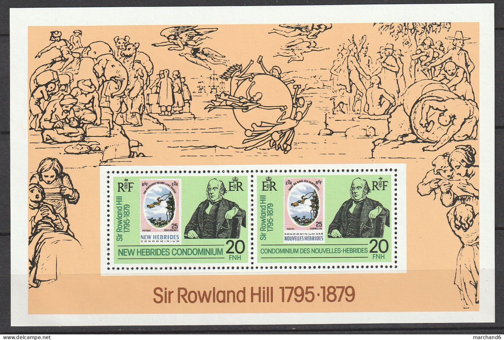Nouvelles Hébrides 100ème Anniversaire De La Mort De Sir Rowland Hill 1979 France Anglaise Bloc N°2 N°553/558 Neuf** - Unused Stamps