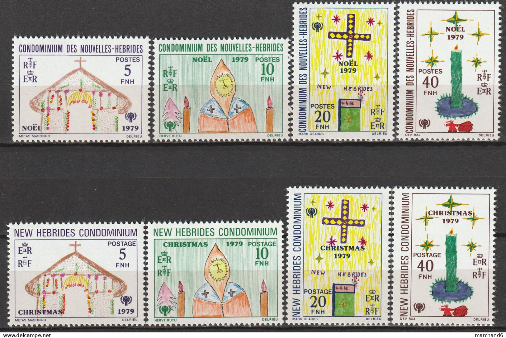 Nouvelles Hébrides Noel Et Année Internationale De L Enfant Dessins 1979 France Anglaise N°567/574 Neuf** - Unused Stamps