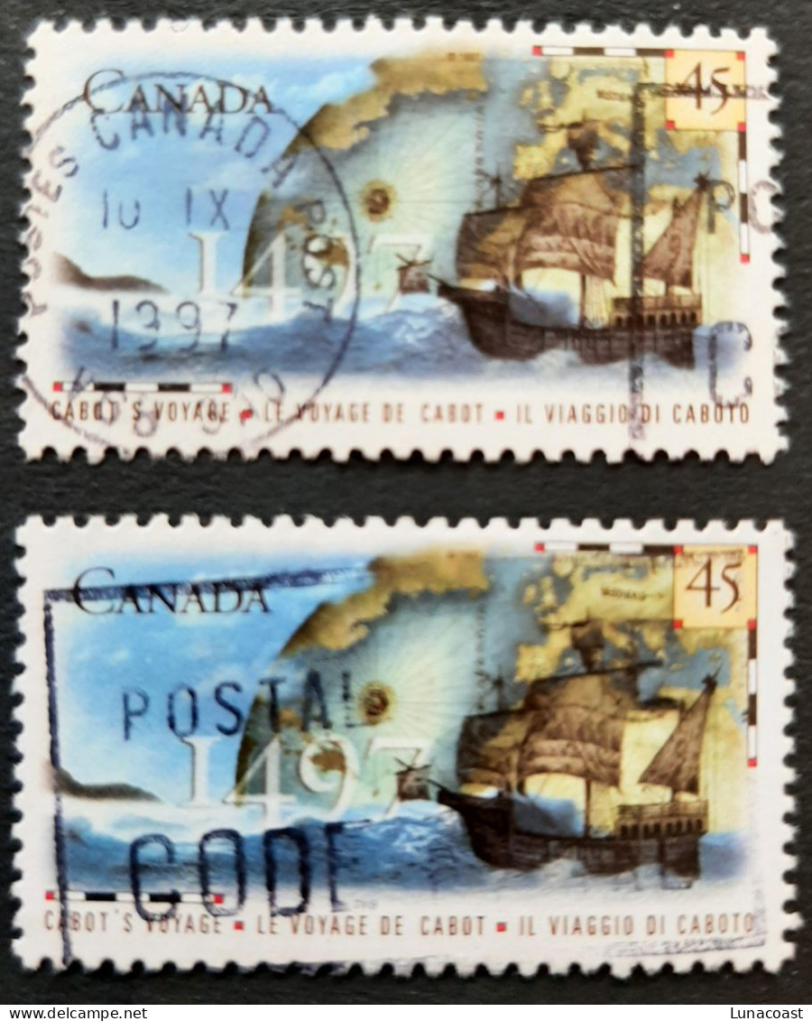 Canada 1997  USED  Sc1649 And 1649i   2 X 45c  John Cabot, With And Without GT4 Tagging - Gebraucht