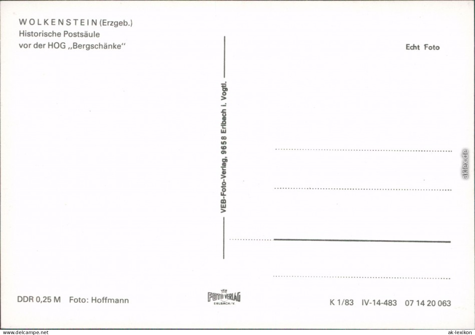 Wolkenstein Historische Postsäule Foto Ansichtskarte Erzgebirge 1983 - Wolkenstein