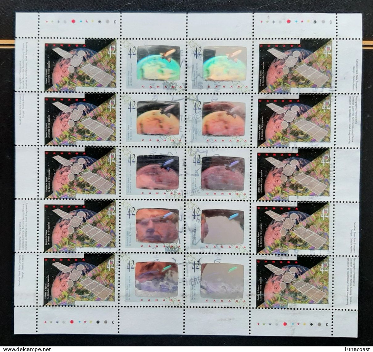 Canada 1992  USED  Sc1441-1442   20 X 42c Full Pane PB  Canada In Space - Usados