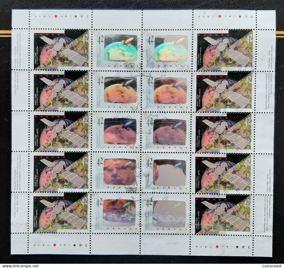 Canada 1992  USED  Sc1441-1442   20 X 42c Full Pane PB  Canada In Space - Oblitérés