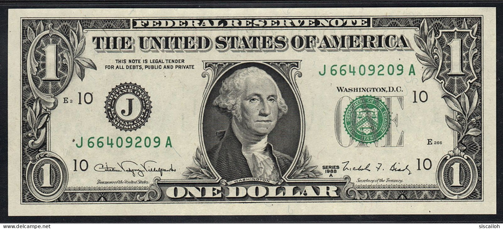 1988A USA Federal Reserve Note Kansas City, $1 One Dollar, Fr#1915-J (JA Block) Villalpando/Brady, PMG 66 EPQ Gem UNC - Federal Reserve Notes (1928-...)