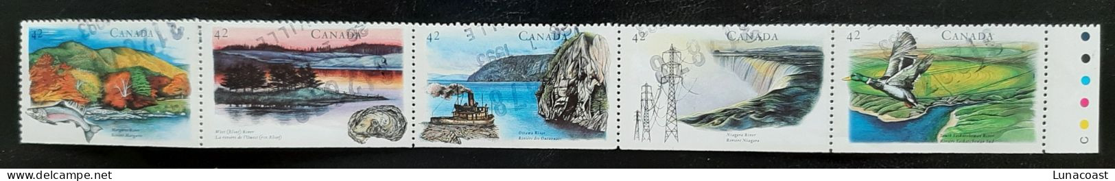 Canada 1992  USED  Sc1412a    Hor. Strip Of  5 X 42c  Heritage Rivers - 2 - Oblitérés