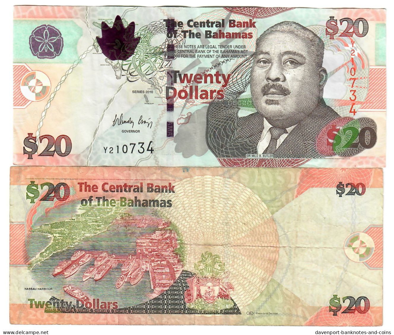 The Bahamas 20 Dollars 2010 F/VF "Y" Craigg - Bahama's