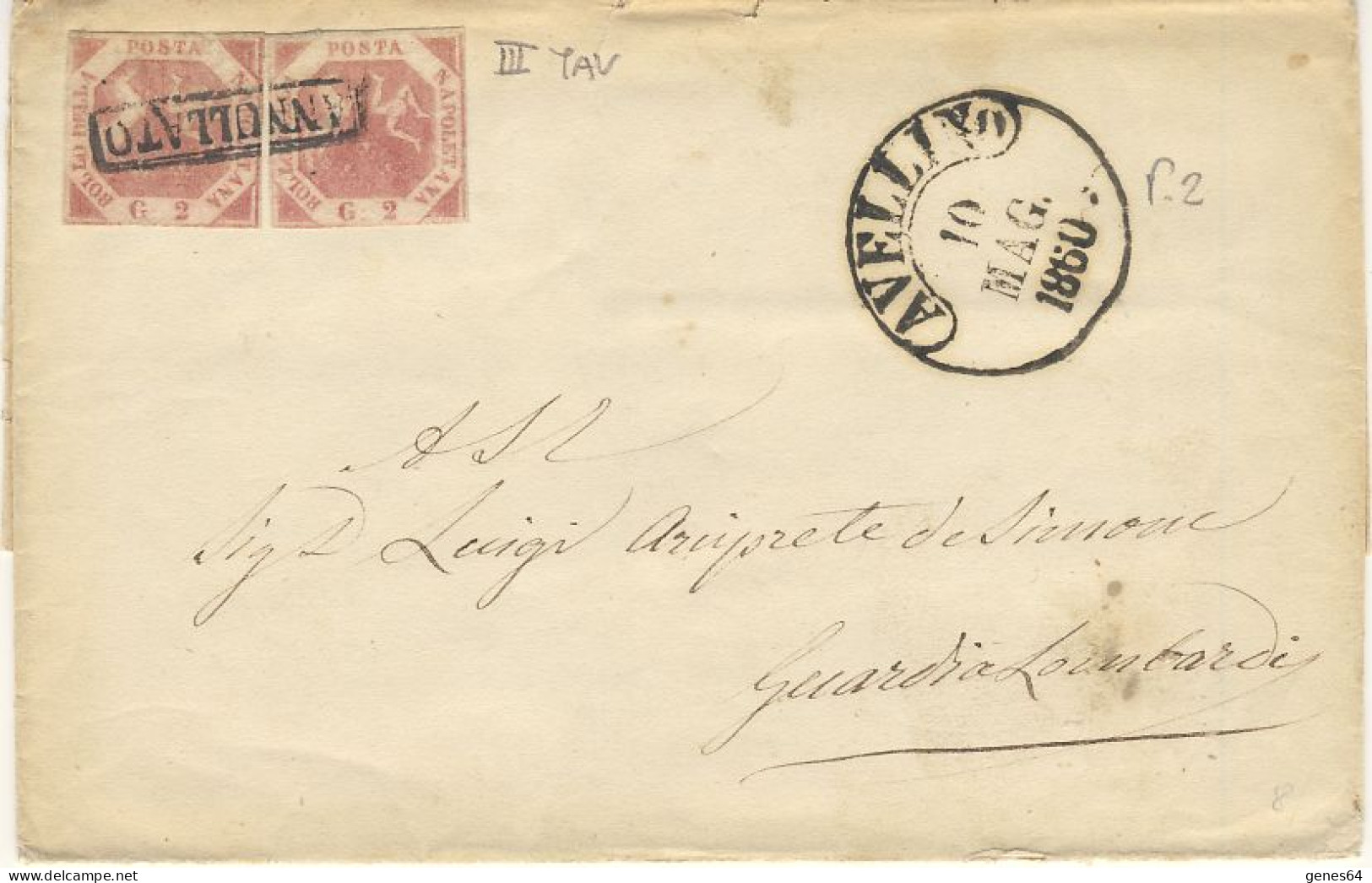 Da Avellino Il 10/5/1860 Con Due Valori Da 2 Gr. Rosa Brunastro III Tavola  - Vedi Descrizione (2 Immagini) - Naples