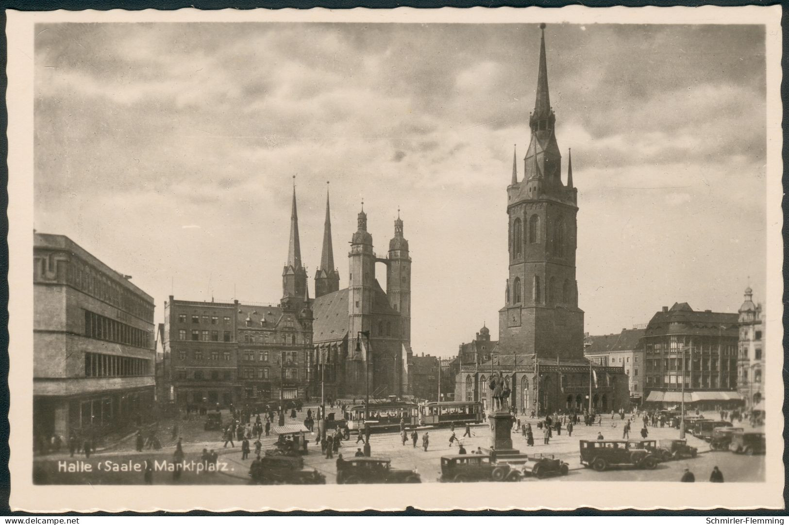 Postkarte Halle -Marktplatz Mit Taxi's, S/w, 1930? Ungelaufen, I-II - Taxis & Cabs