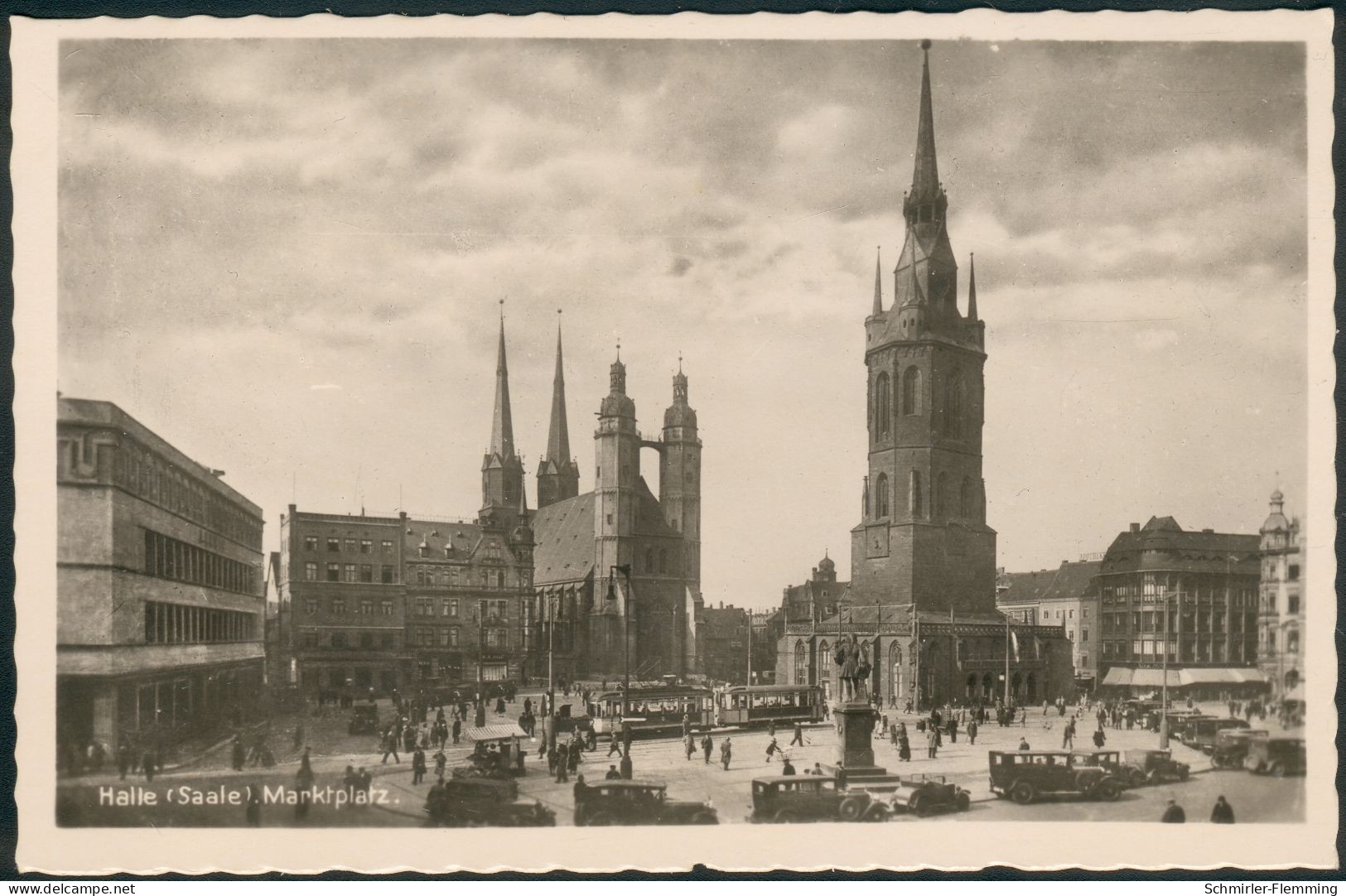Postkarte Halle -Marktplatz Mit Taxi's, S/w, 1930? Ungelaufen, I-II - Taxis & Droschken