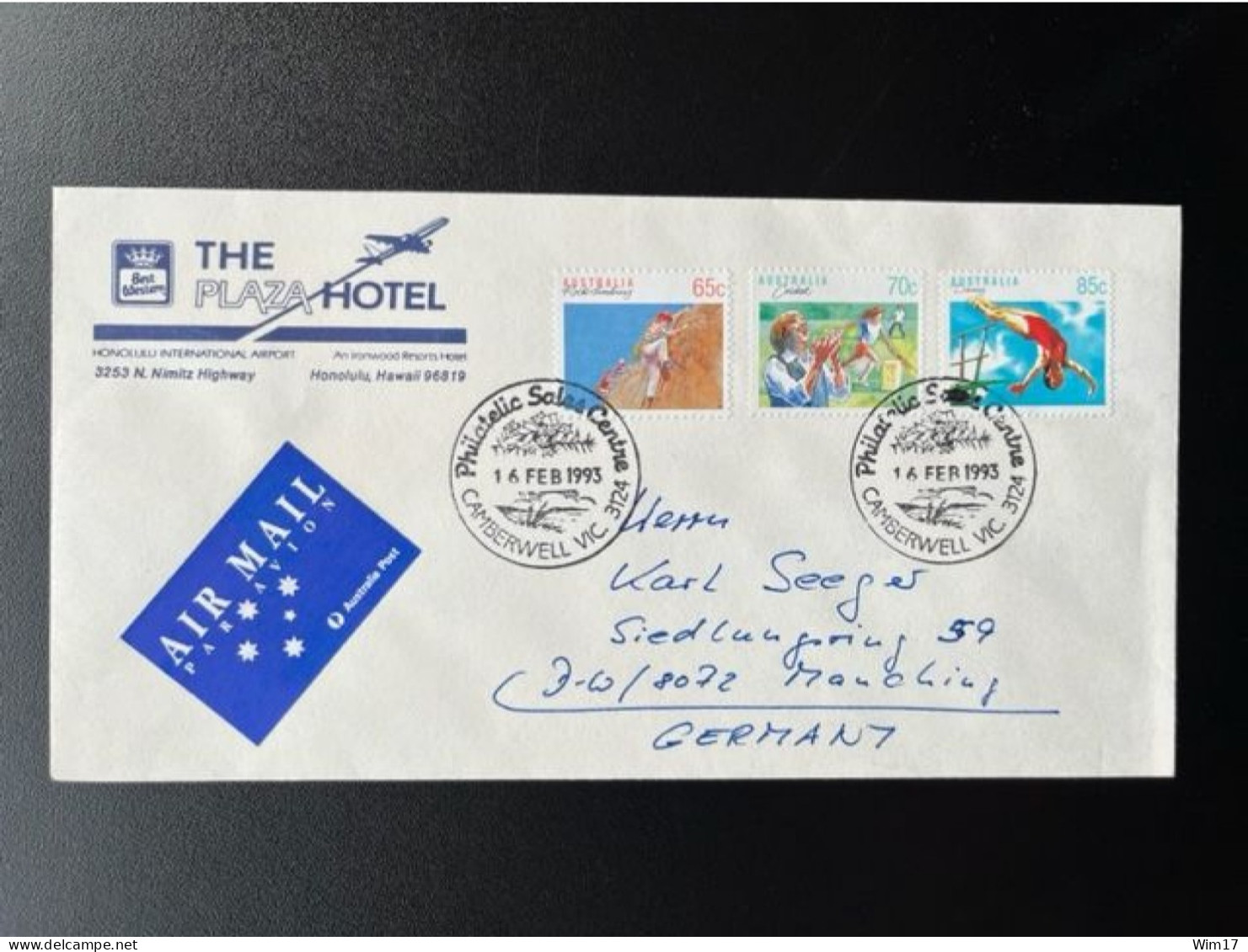 AUSTRALIA 1993 AIR MAIL LETTER CAMBERWELL MELBOURNE TO MANCHING 16-02-1993 AUSTRALIE - Cartas & Documentos