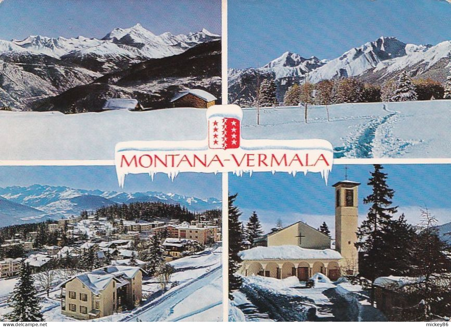 Suisse--CRANS-MONTANA --1966--- Montana-Vermala--- Multivues .....timbre.....cachet - Crans-Montana