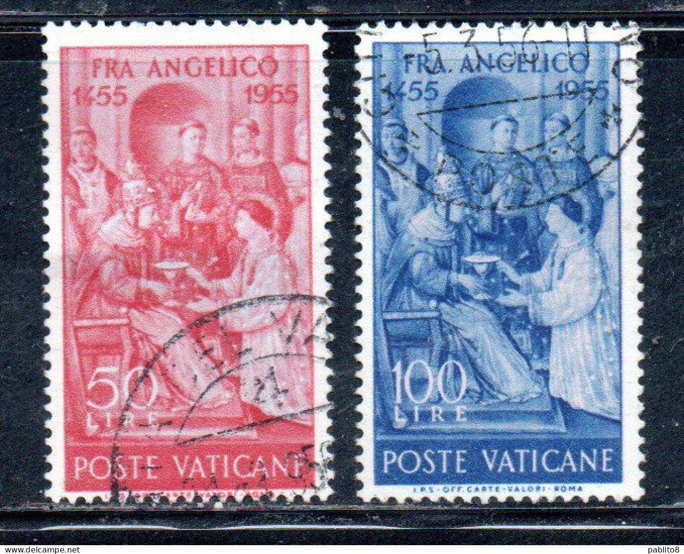 CITTÀ DEL VATICANO VATIKAN VATICAN CITY 1955 FRA ANGELICO SERIE COMPLETA COMPLETE SET USATA USED OBLITERE' - Gebraucht