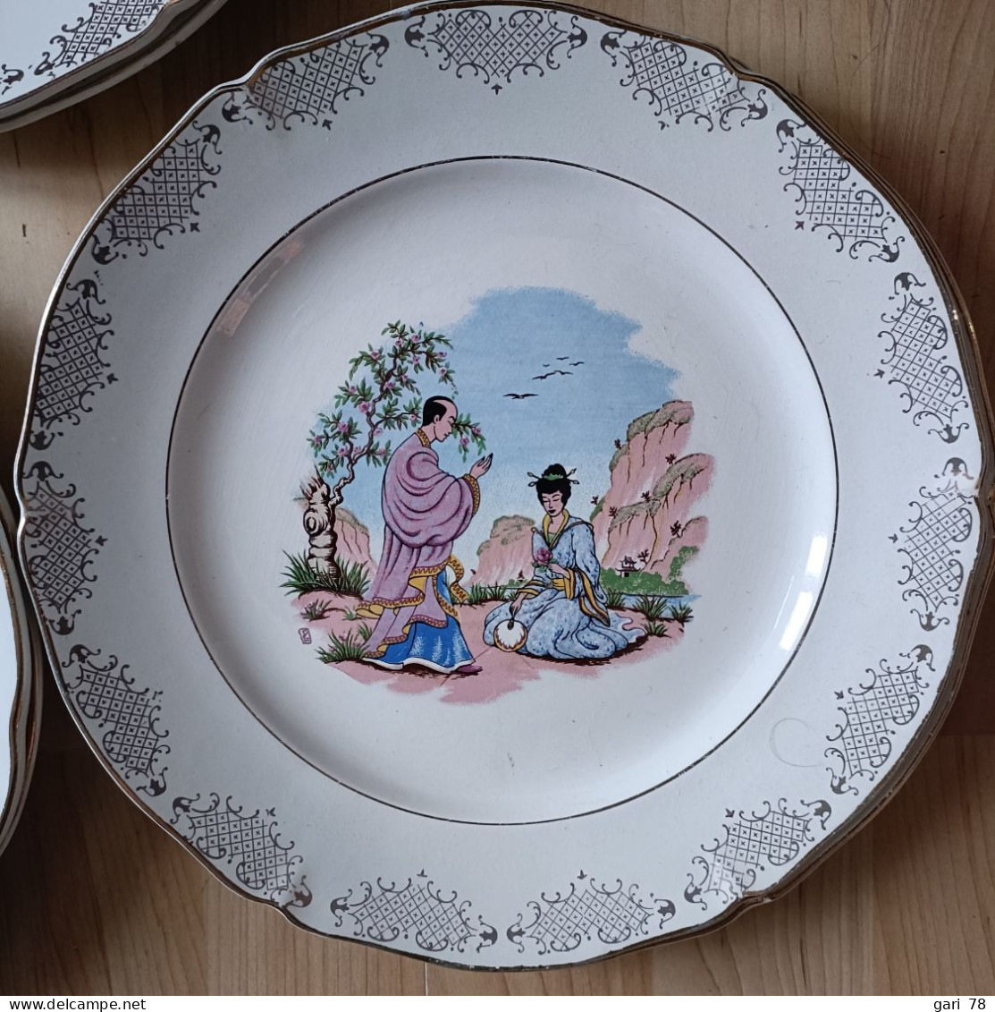 Lot de 12 assiettes plates CERANORD ST AMAND décor japonais