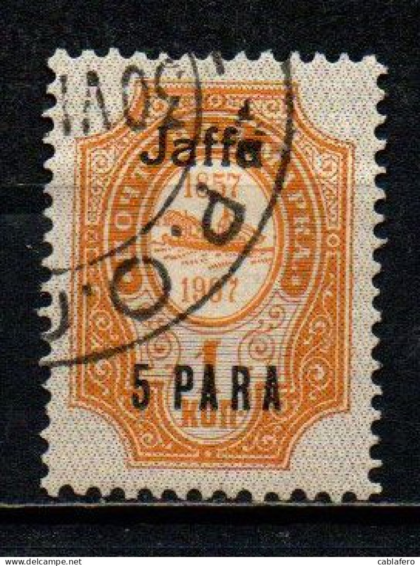 RUSSIA - UFFICIO DEL LEVANTE - 1909 - STEMMA CON SOVRASTAMPA "JAFFA" - OVERPRINTED - 5 PARA SU 1 - USATO - Turkish Empire