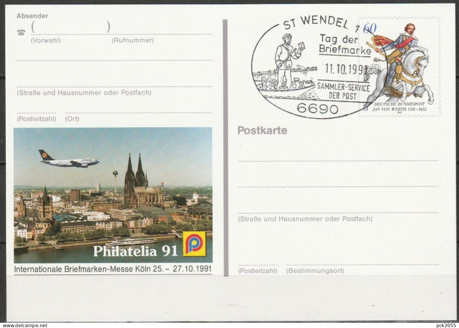 BRD Ganzsache1991 PSo25 PHILATELIA`91 Sonderstempel St. Wendel 11.10.91 Tag Der Briefmarke (d 3543)günstiger Versand - Postcards - Used