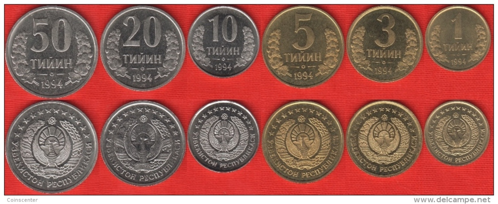 Uzbekistan Set Of 6 Coins: 1 - 50 Tiyin 1994 UNC - Uzbenisktán