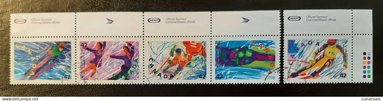Canada 1992  USED  Sc1403a  Strip Of 4 + 1  X 42c, Winter Olympics - Used Stamps