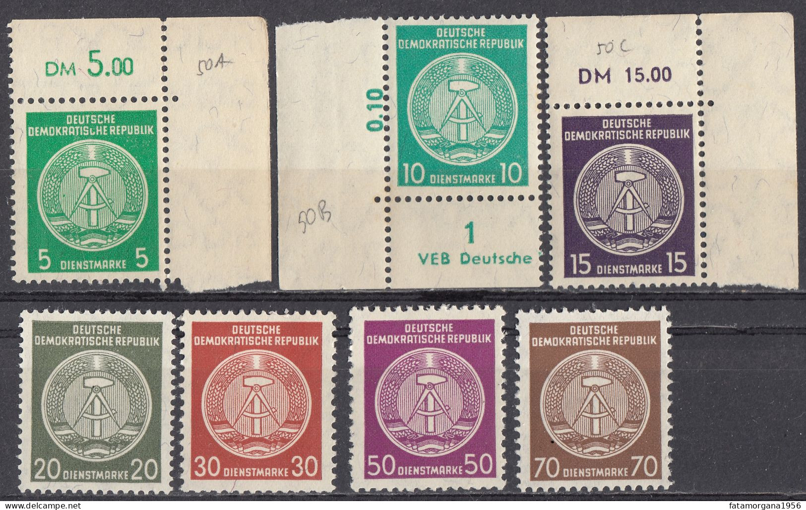 GERMANIA DDR - 1955 - Lotto Di 7 Valori Nuovi MNH: Yvert Servizio 50A, 50B, 50C, 50D, 50E, 50G E 51. - Neufs