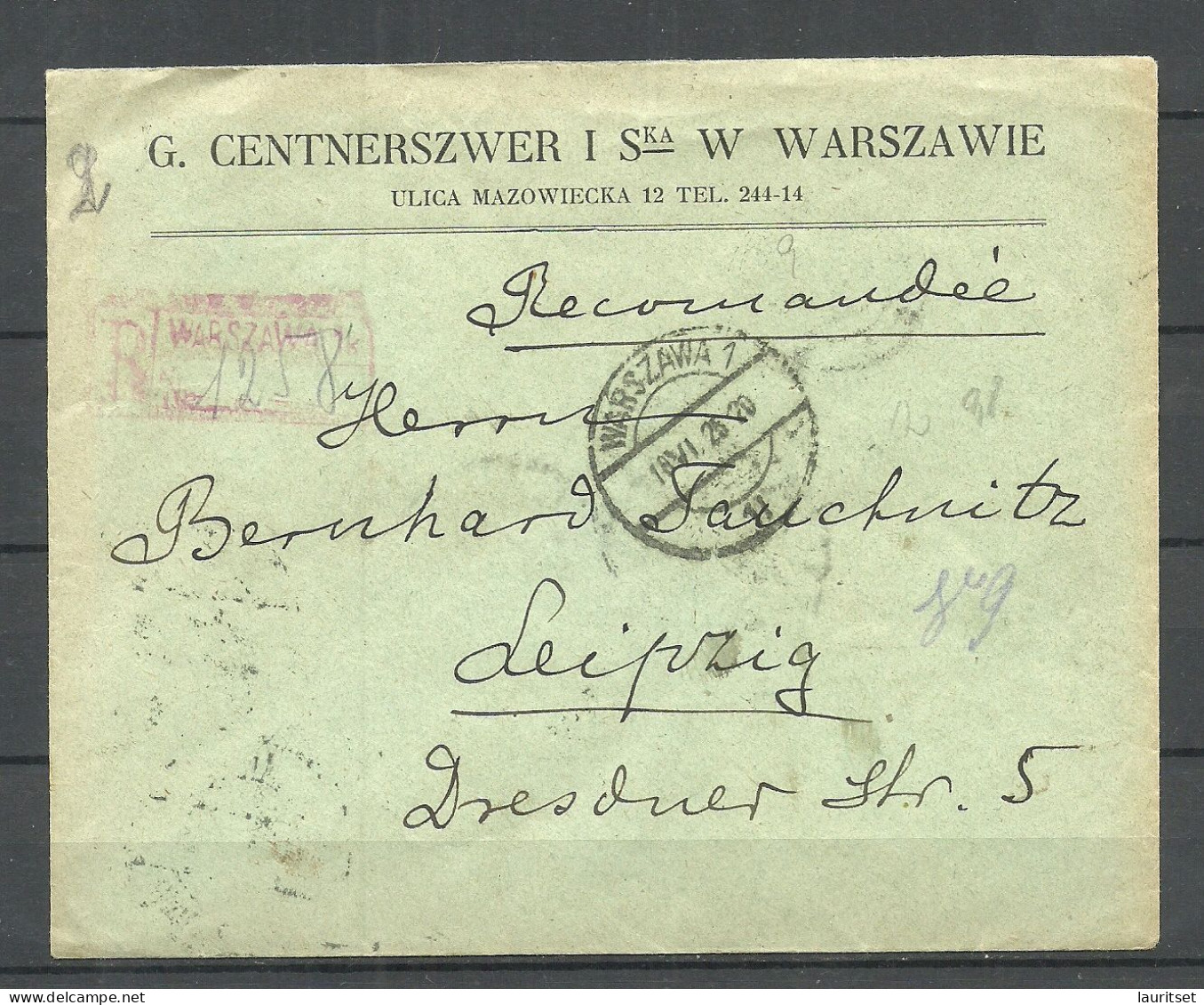 POLEN Poland 1925 Registered Commercial Cover To Germany Leipzig Michel 238 As 4-block - Briefe U. Dokumente