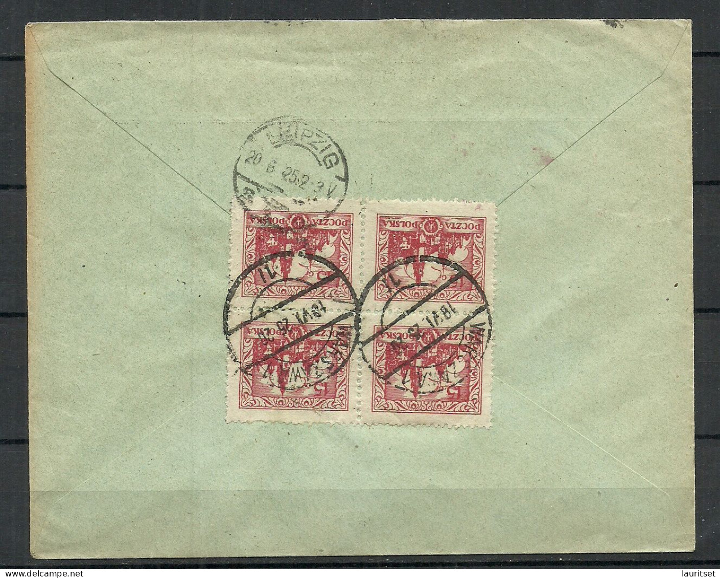 POLEN Poland 1925 Registered Commercial Cover To Germany Leipzig Michel 238 As 4-block - Covers & Documents