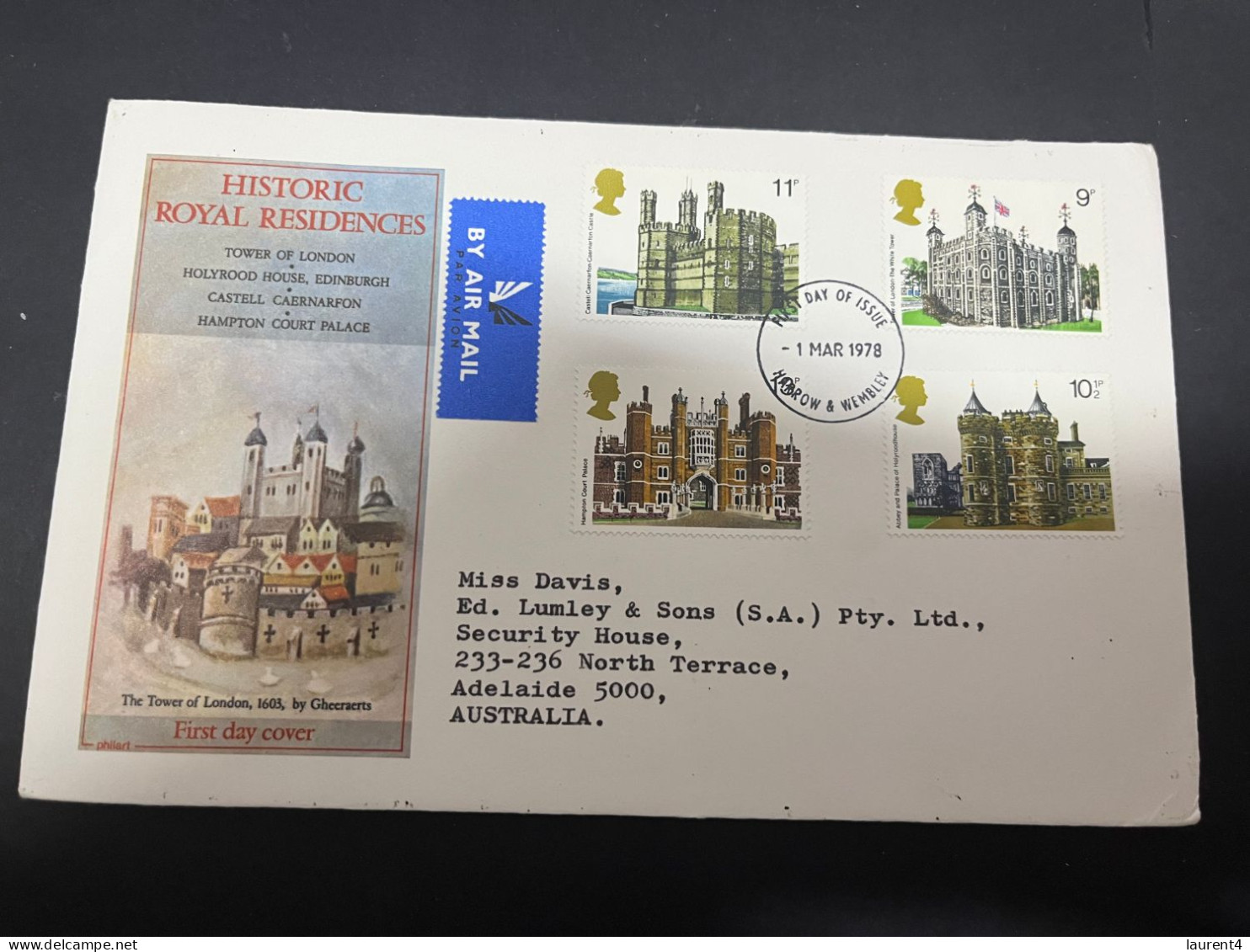 8-2-2024 (3 X 39) UK (Great Britain) FDC - 1978 - Historic Royal Residences - 1971-80 Ediciones Decimal