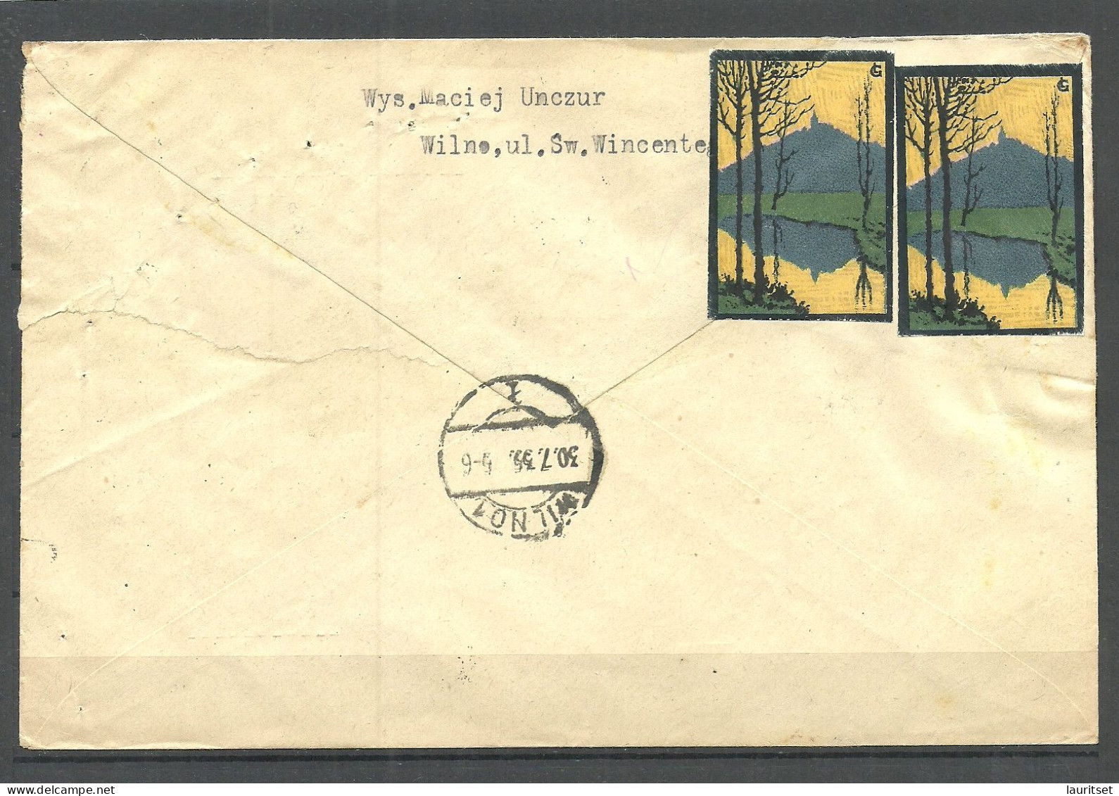 POLEN Poland (now Lithuania) 1935 O WILNO (Vilnius) Registered Cover With Interesting Cinderellas/vignettes - Covers & Documents