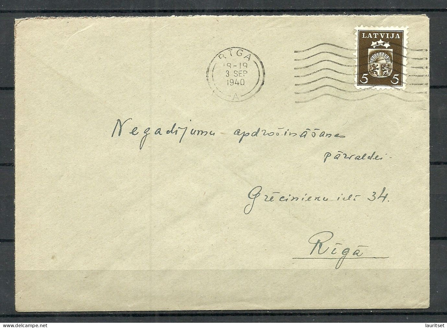 LETTLAND Latvia O 3.09.1940 O Riga Official Cover Amtsbrief Michel 284 As Single - Lettonie