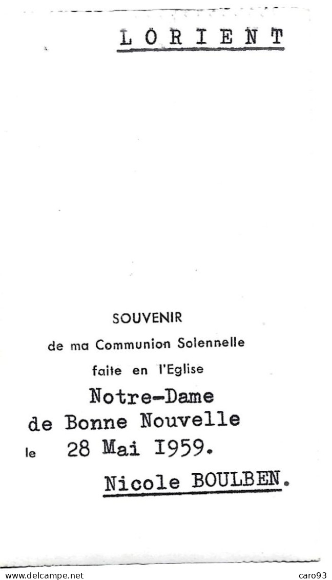 Image Religieuse Communion Solennelle Eglise N.D.de Bonne Nouvelle Lorient 28 Mai 1959 Nicole Boulben - Religion & Esotérisme