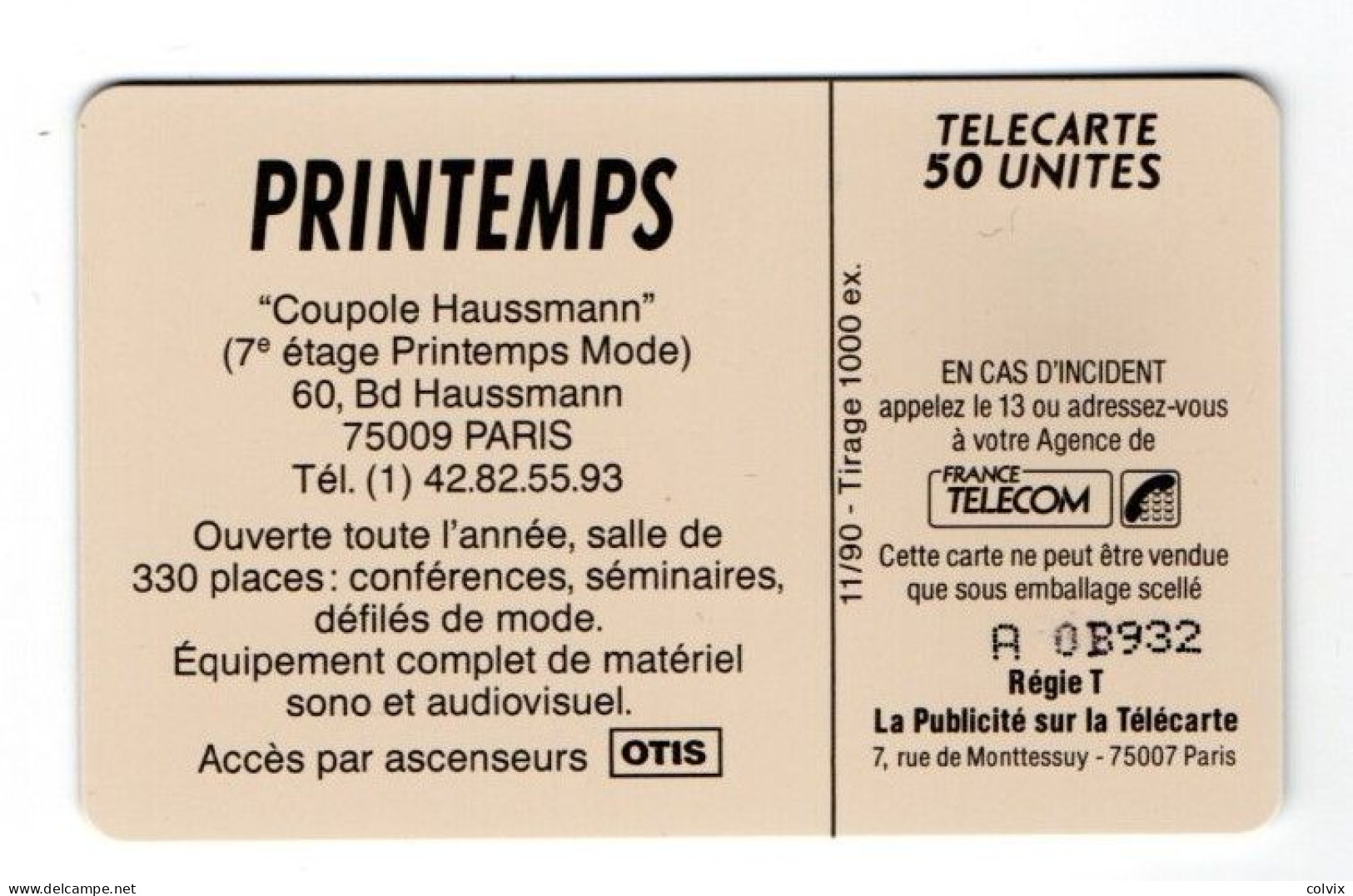 FRANCE TELECARTE D465 PRINTEMPS 50U 1000 Ex DATE1990 - Phonecards: Private Use