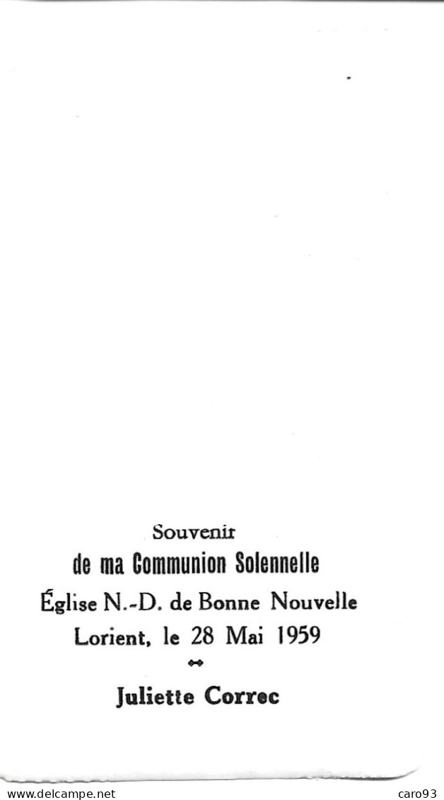 Image Religieuse Communion Solennelle Eglise N.D.de Bonne Nouvelle Lorient 28 Mai 1959 Juliette Correc - Religion & Esotérisme