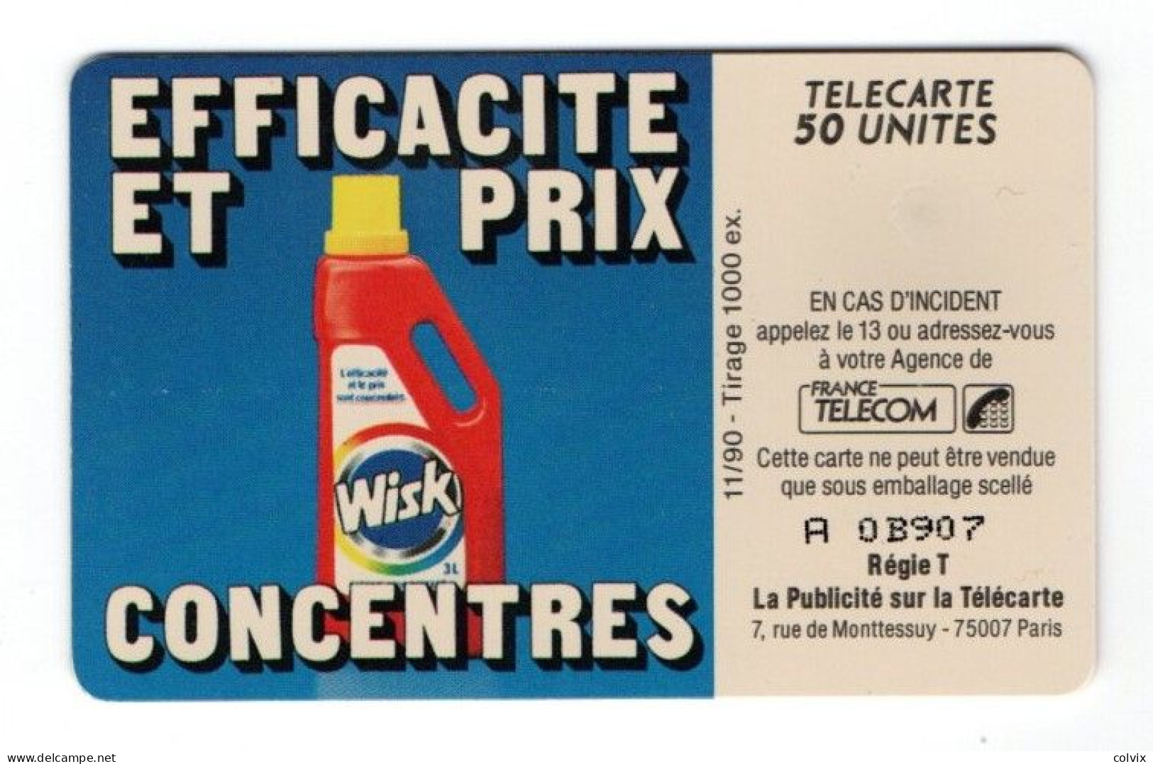 FRANCE TELECARTE D456 WISK 50U 1000 Ex DATE 11/90 - Telefoonkaarten Voor Particulieren